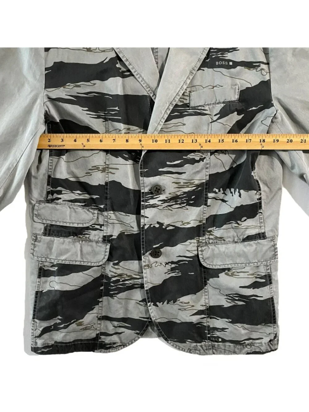 Rare BOSS Orange Hugo Boss Jacket Mens 44R Gray Tiger Stripe Camo Casual Blazer